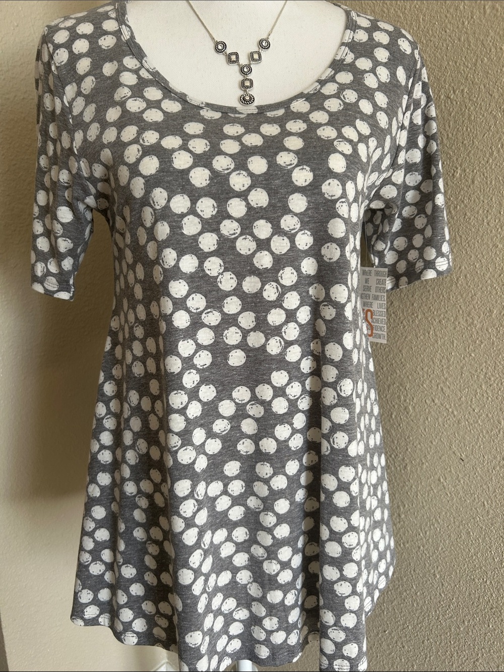 LuLaRoe Gray and White Polka Dot Oversized Scoop Neck Tunic